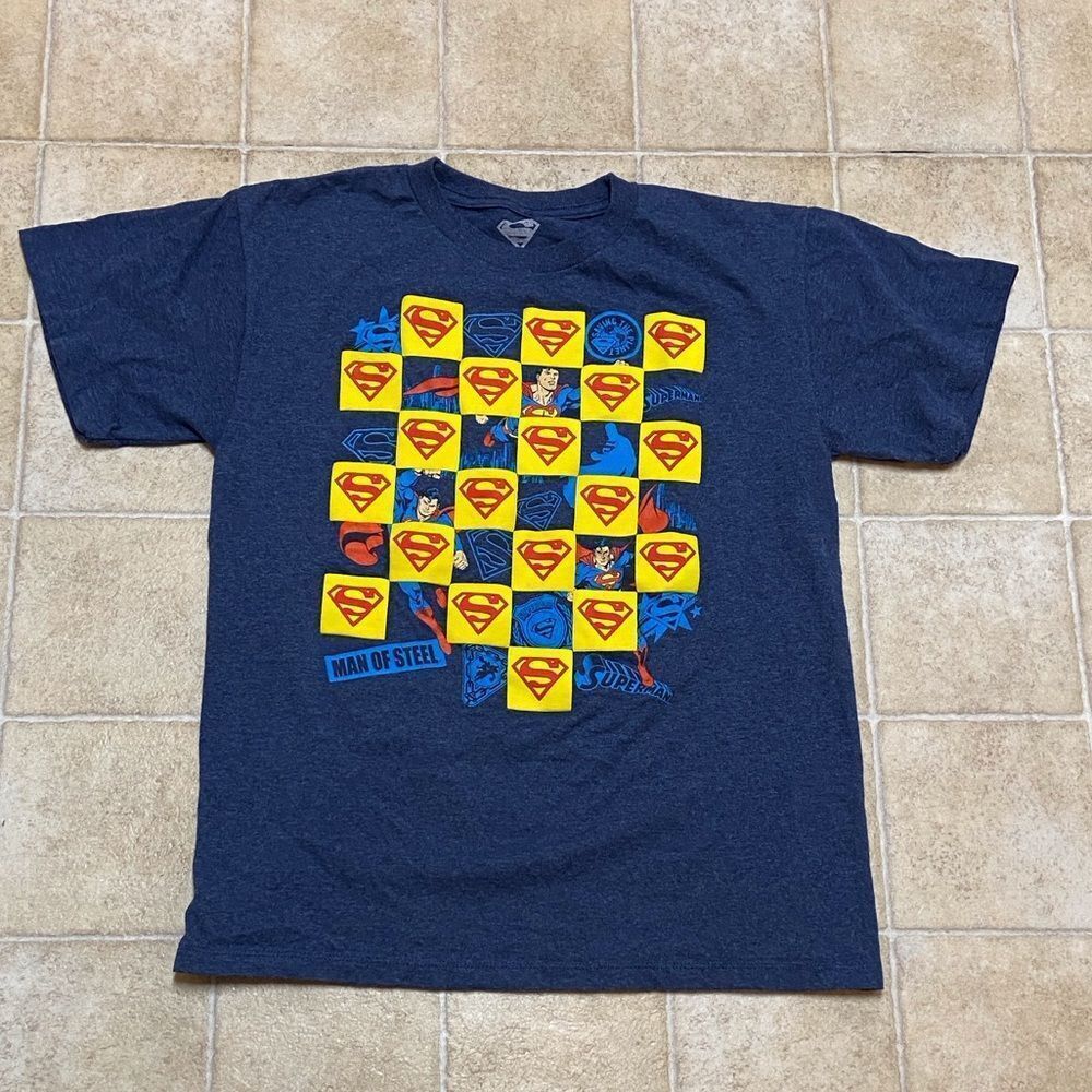Superman Men Of Steel Kids Graphic Tee - Blue Gray Seze L (14-16)